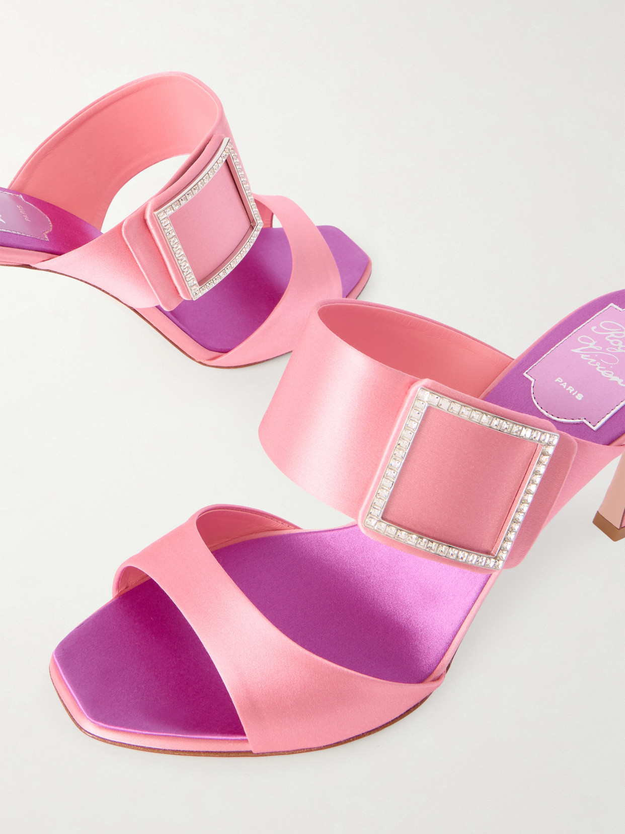 Roger Vivier Trompette 85 Crystal-embellished Satin Mules In Pink