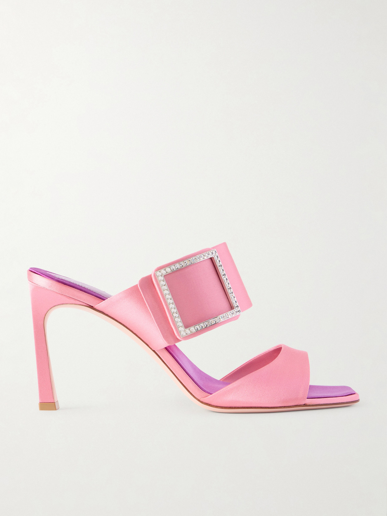Roger Vivier Trompette 85 Crystal-embellished Satin Mules In Pink