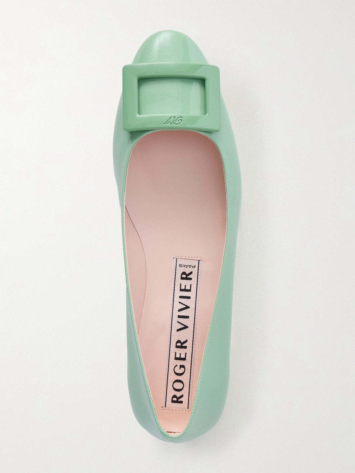 Roger Vivier Round Toe Gommettine Buckle Bow Ballerinas In Green