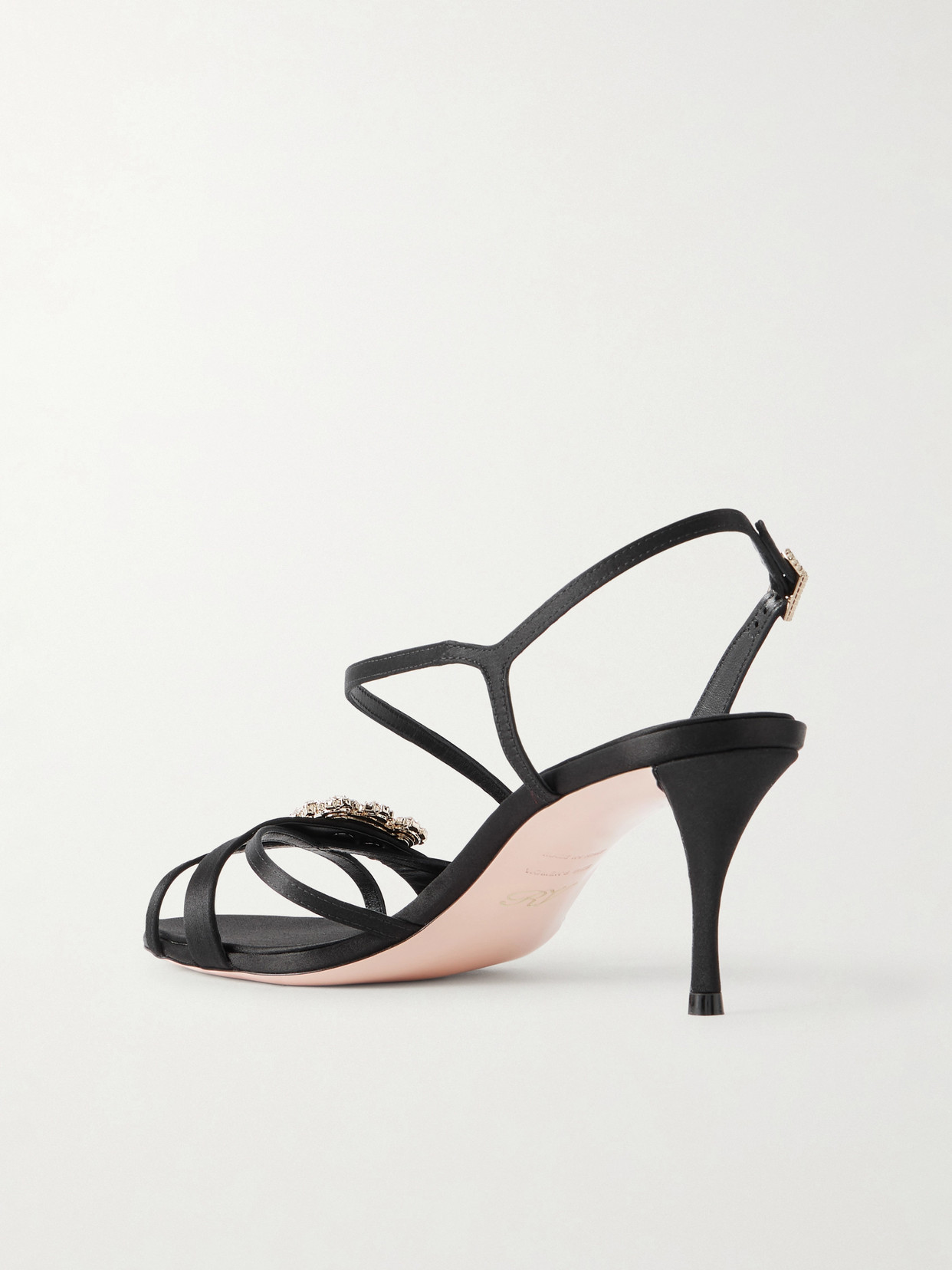 Roger Vivier Efflorescence Crystal-embellished Satin Sandals In Black