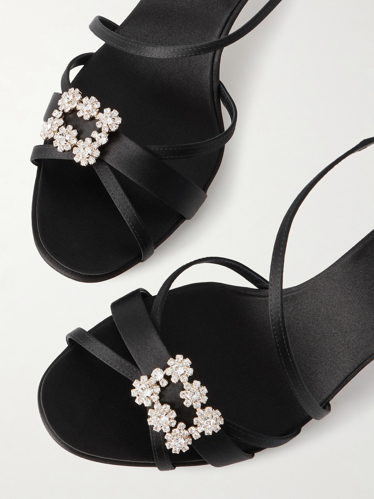 Roger Vivier Efflorescence Crystal-embellished Satin Sandals In Black