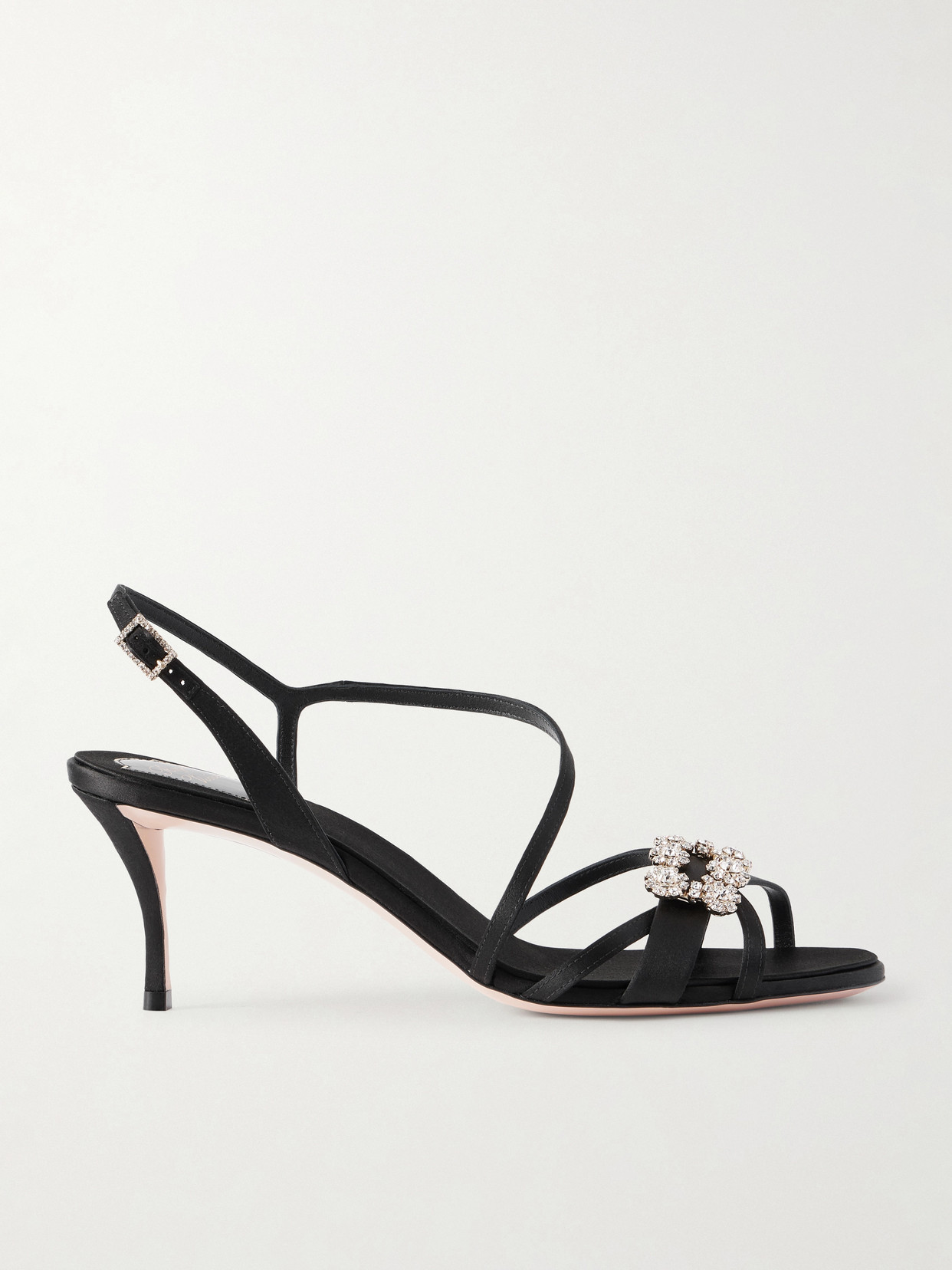Roger Vivier Efflorescence Crystal-embellished Satin Sandals In Black