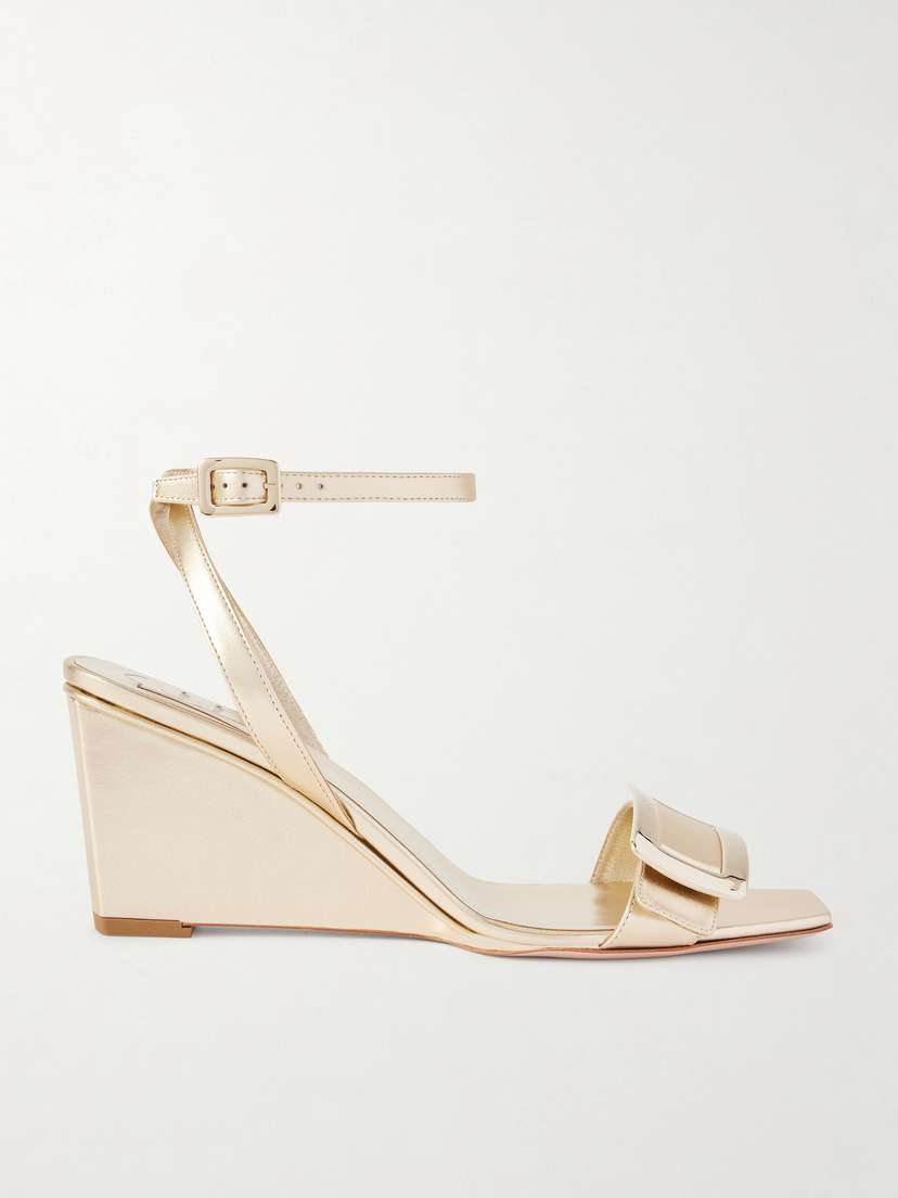 Roger Vivier Belle Vivier 60 Metallic Leather Wedge Sandals