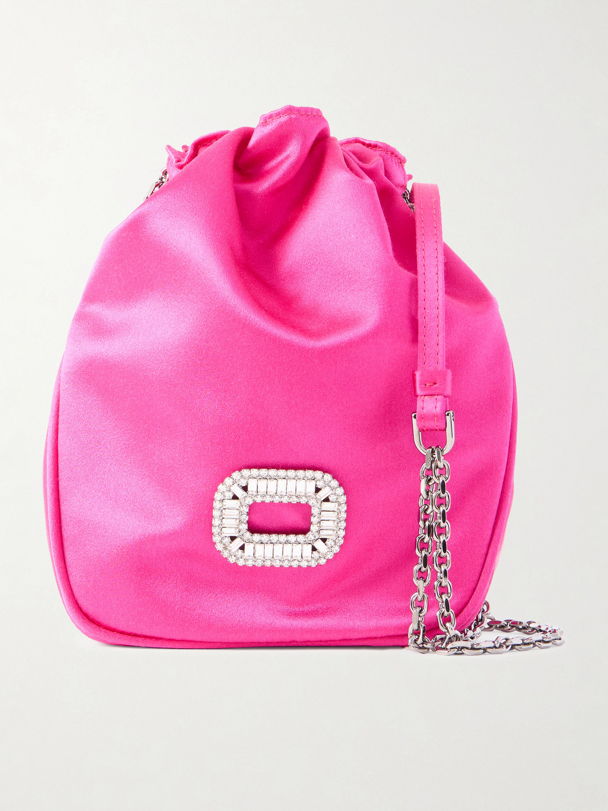 Roger Vivier Pilgrim Nano Crystal-embellished Satin Shoulder Bag In Pink