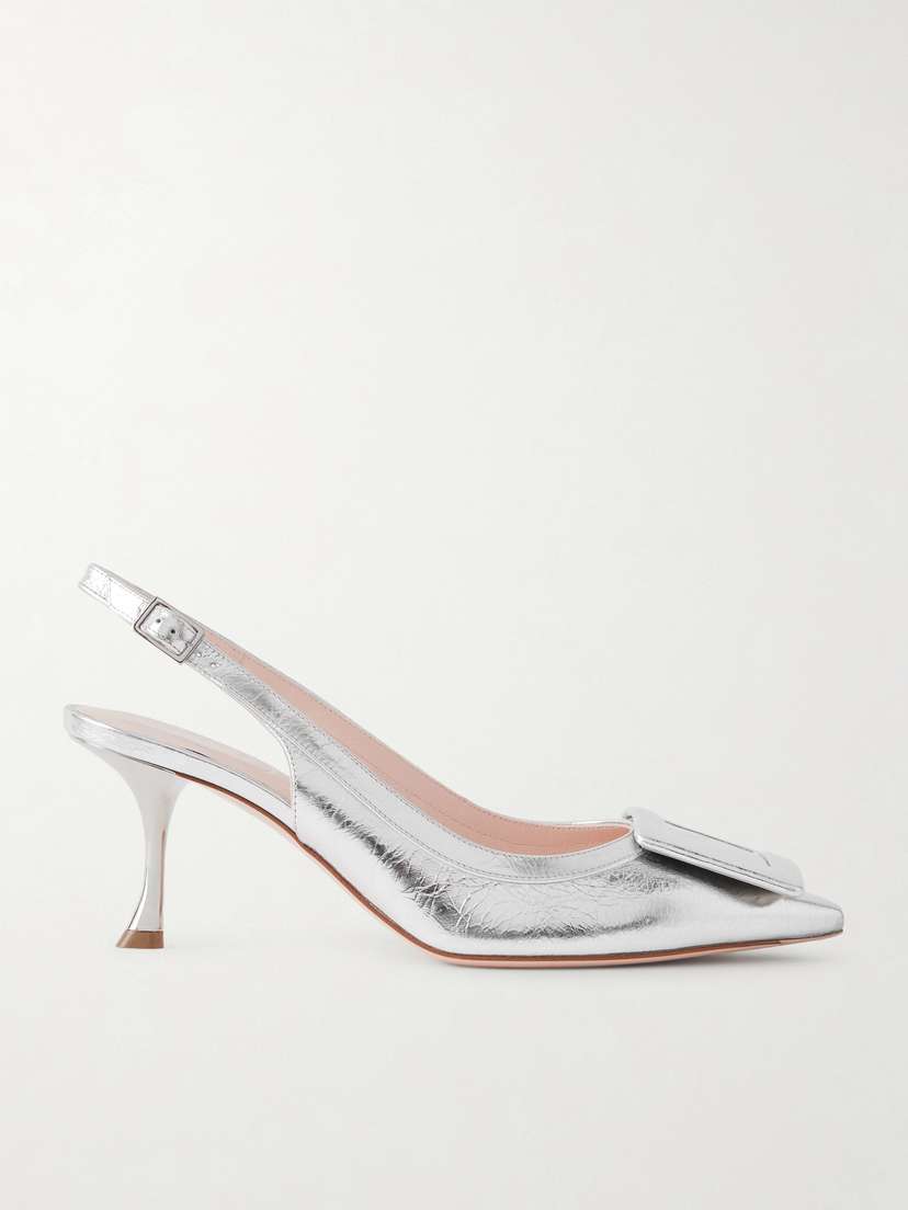 Roger Vivier Viv In The City 65 Metallic Textured-leather Slingback Pumps