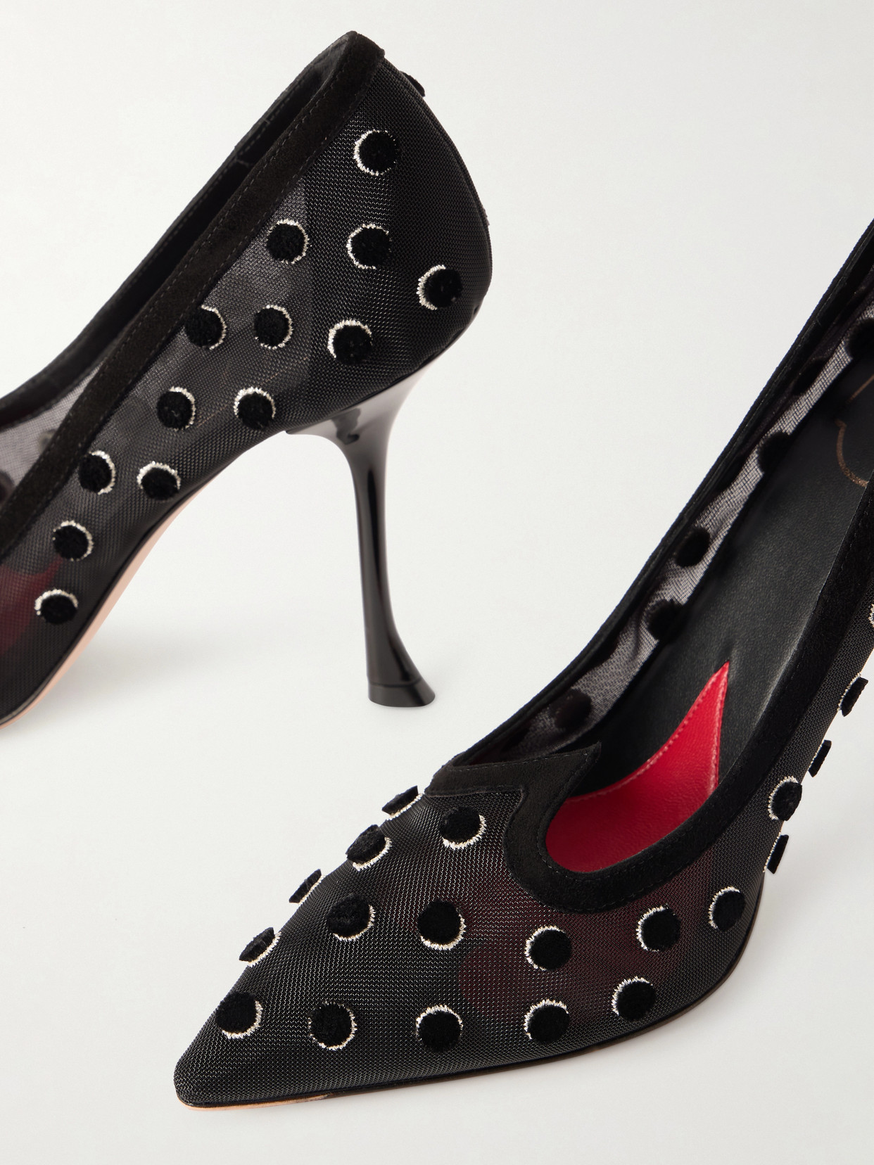 I Love Vivier 100 Suede-Trimmed Flocked Pumps