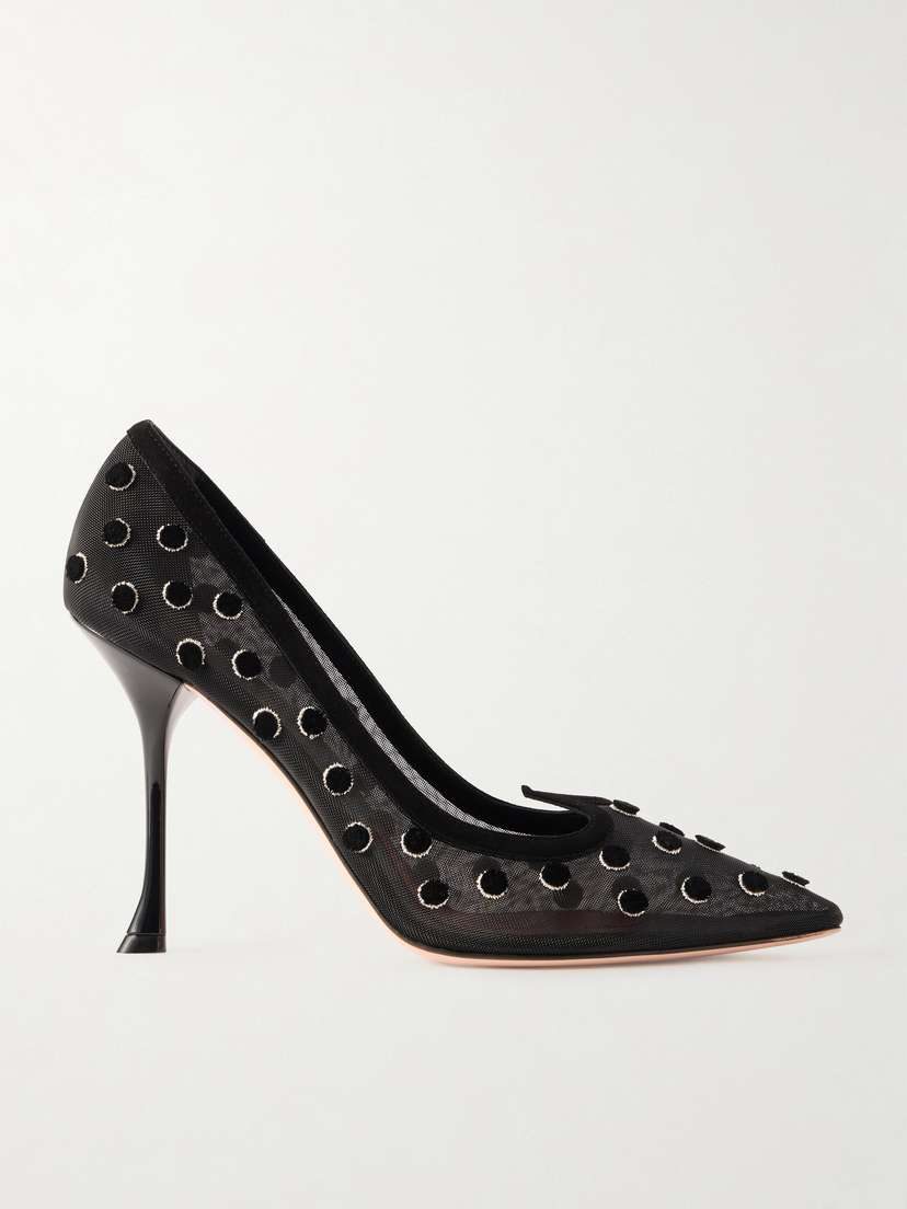 Roger Vivier I Love Vivier Suede-trimmed Flocked Mesh Pumps