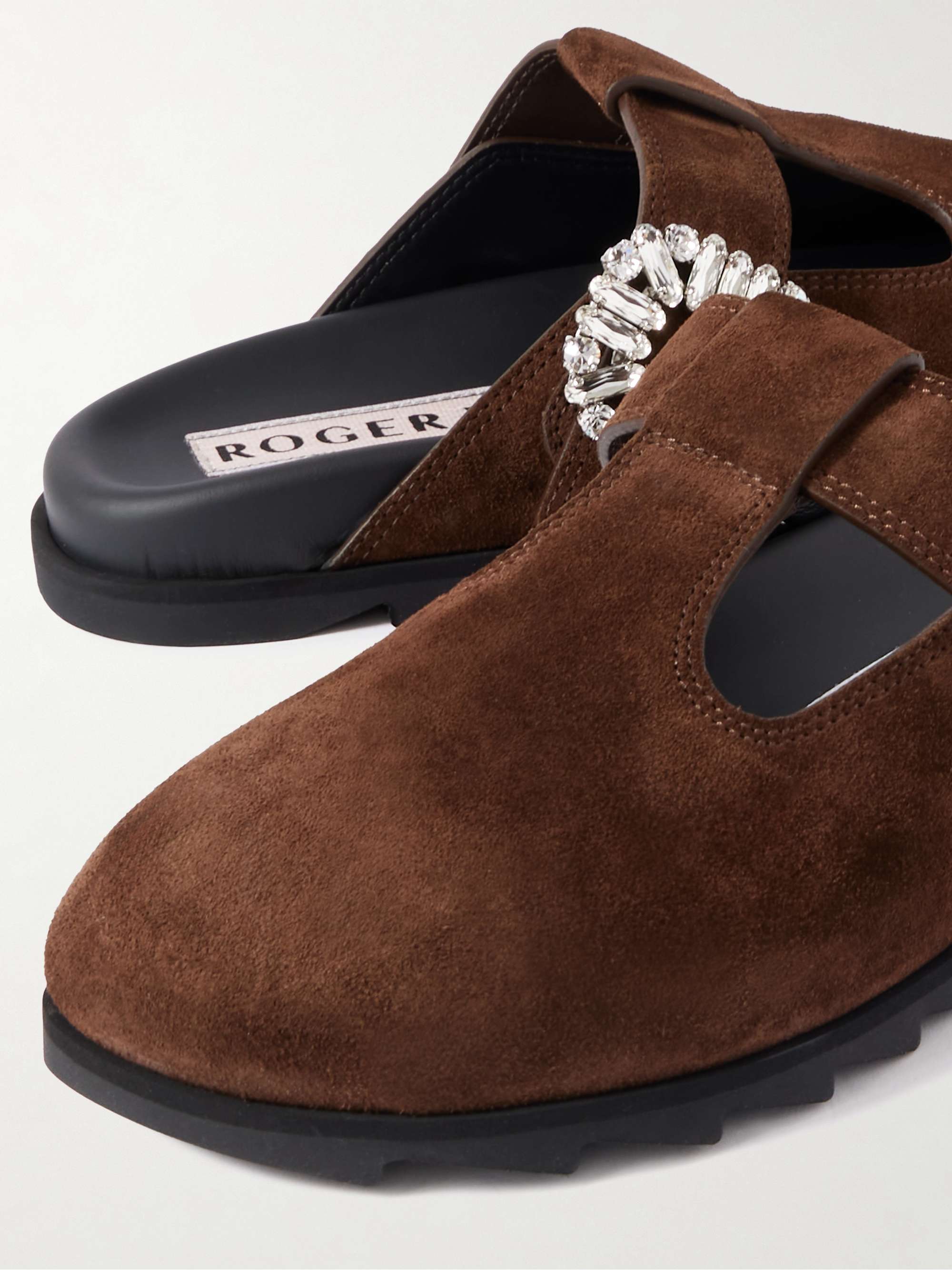 ROGER VIVIER Slidy Viv crystal-embellished suede mules | NET-A-PORTER