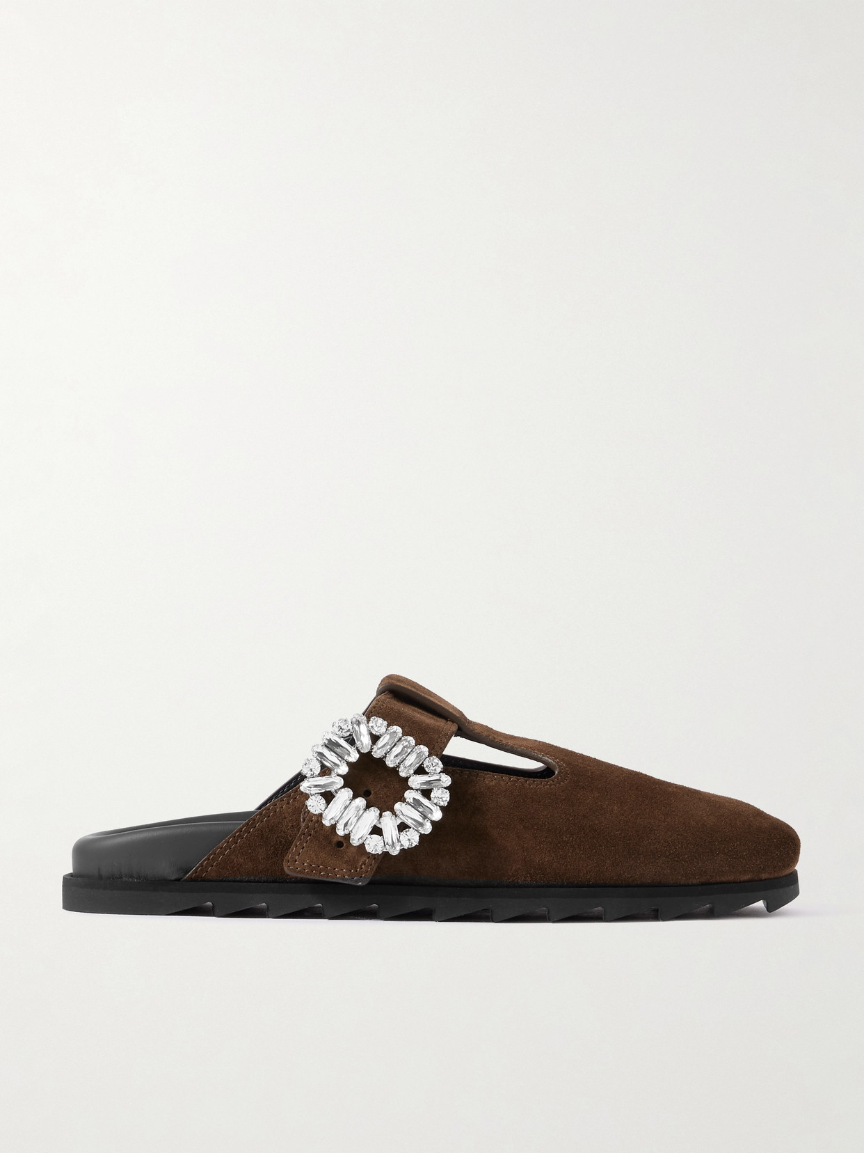 Roger Vivier Slidy Viv Crystal-embellished Suede Mules In Brown