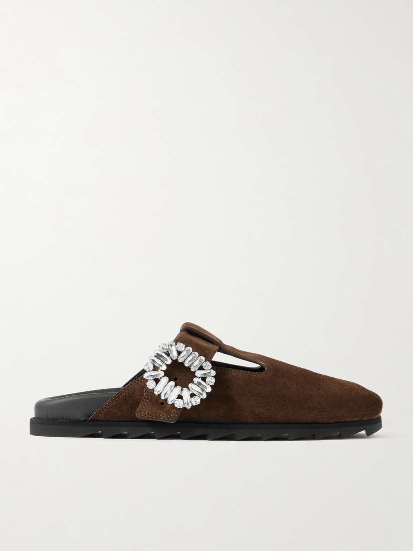 Roger Vivier Slidy Viv Crystal-embellished Suede Mules