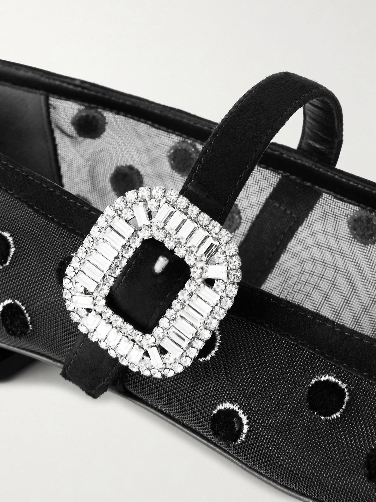 Roger Vivier Belle Vivier 25 Embellished Flocked Mesh Mary Jane Ballet Flats In Black