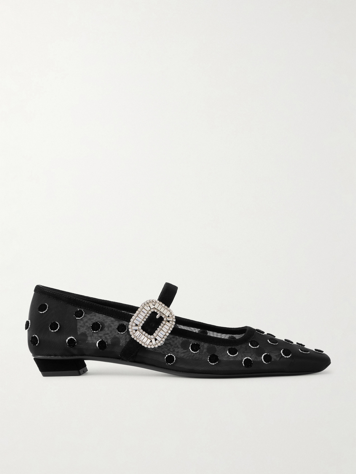 Roger Vivier Belle Vivier 25 Embellished Flocked Mesh Mary Jane Ballet Flats In Black