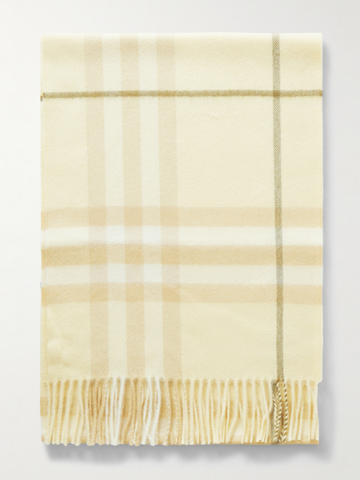 Burberry Fringed Checked Cashmere Scarf In Yellow