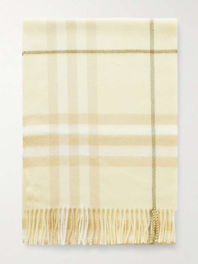 Burberry Fringed Checked Cashmere Scarf