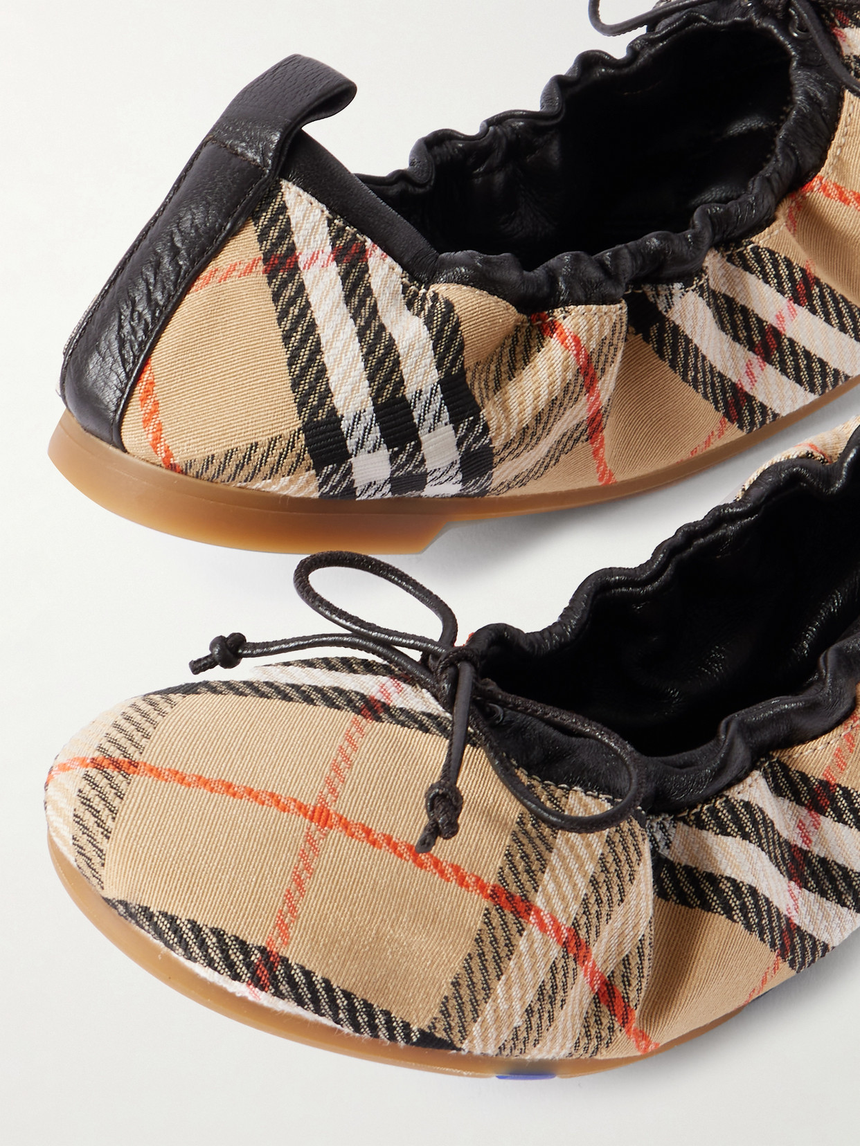 Burberry Women Fawn Ballerinas With Traditional Check Motif In Multi