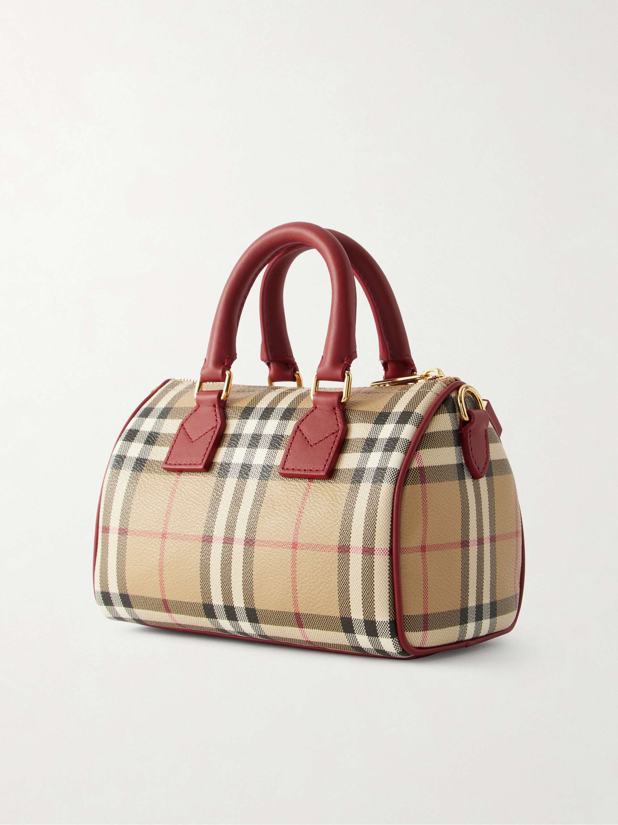 BURBERRY Mini Bowling leather-trimmed checked tote | NET-A-PORTER