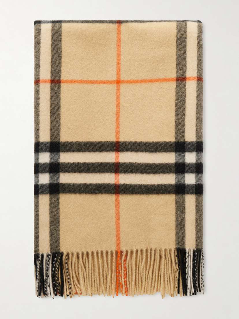 Burberry Fringed Checked Cashmere Scarf