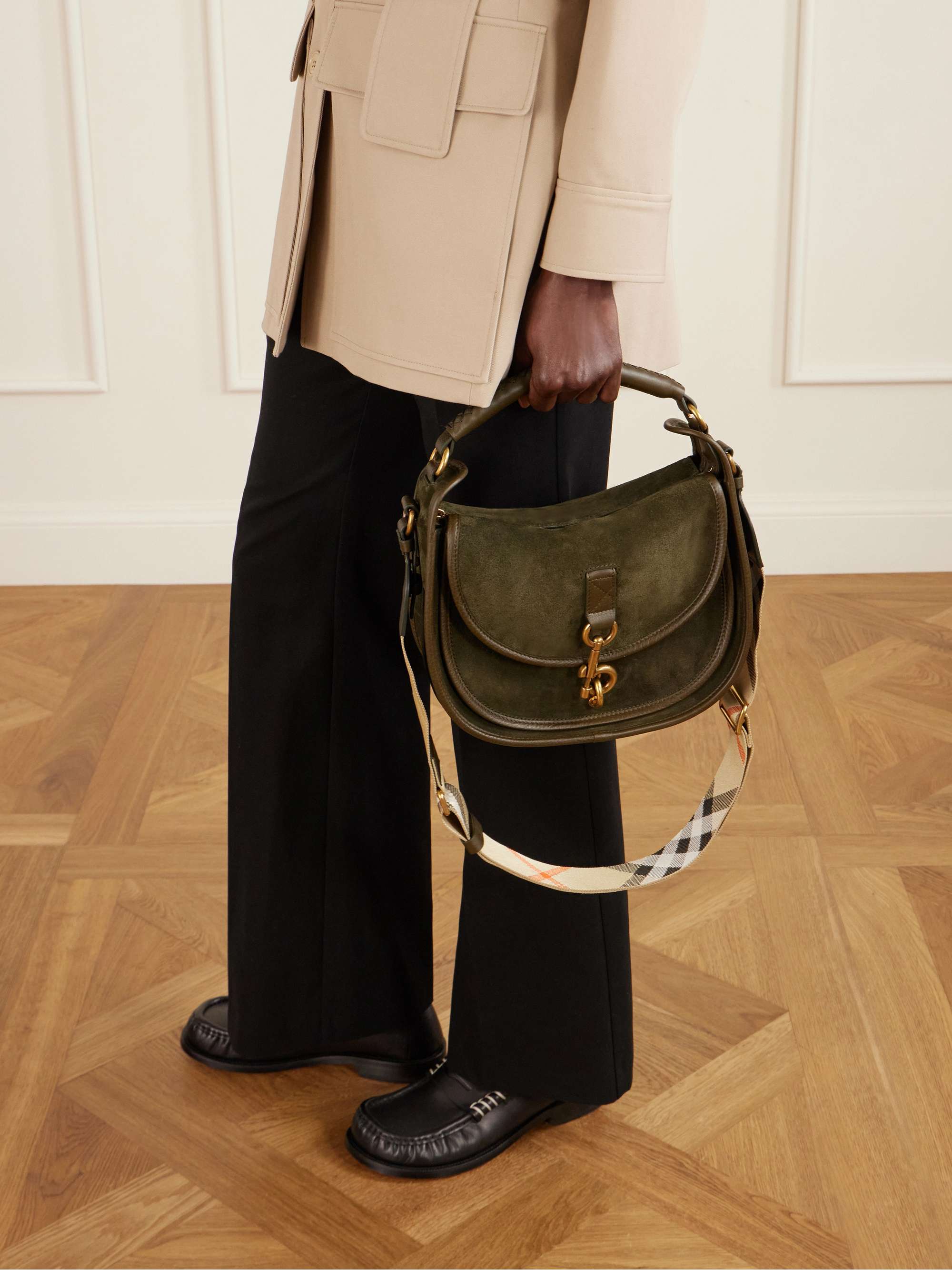 BURBERRY LONDON suede one shoulder bag BURBERRY Leather-trimmed