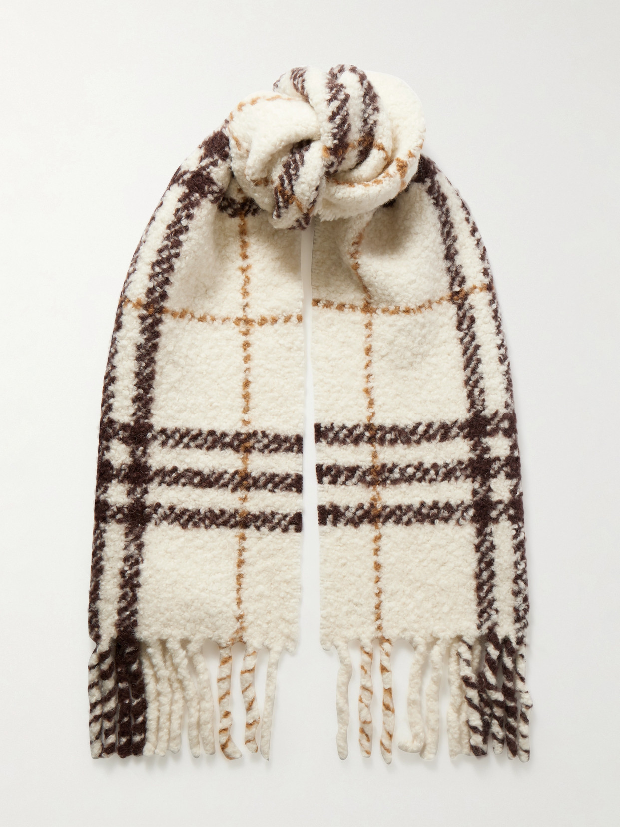 Burberry Fringed Checked Alpaca-blend Bouclé Scarf In Multi