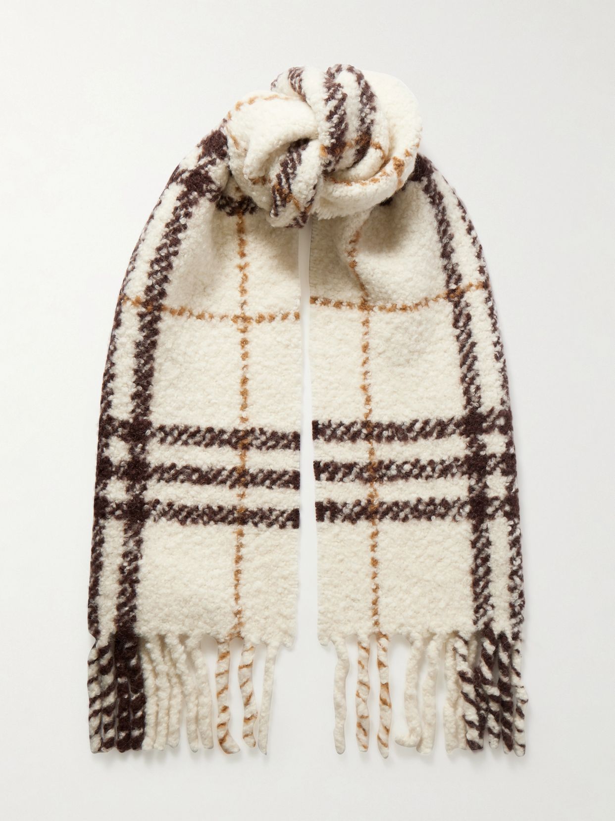fringed checked alpaca blend boucle scarf