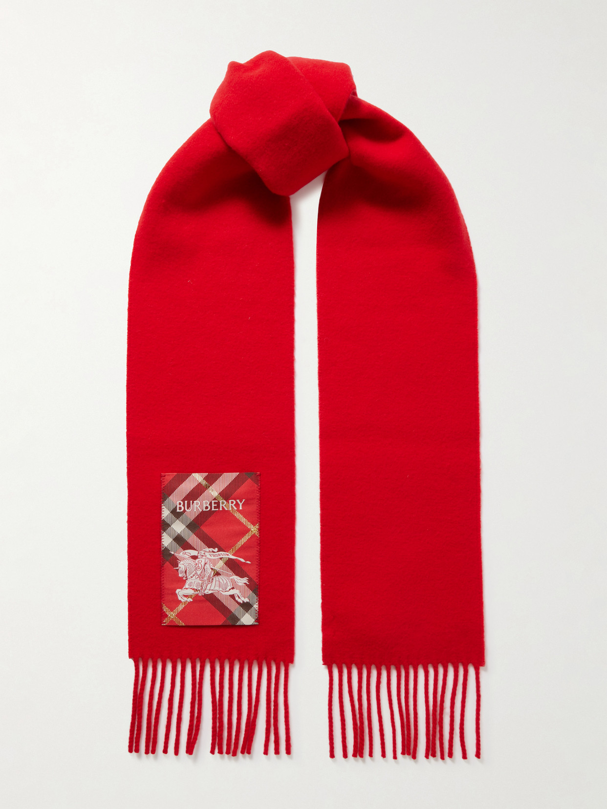 Burberry Appliquéd Fringed Cashmere Scarf In Red