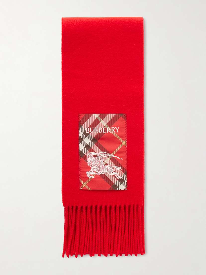 Burberry Appliquéd Fringed Cashmere Scarf