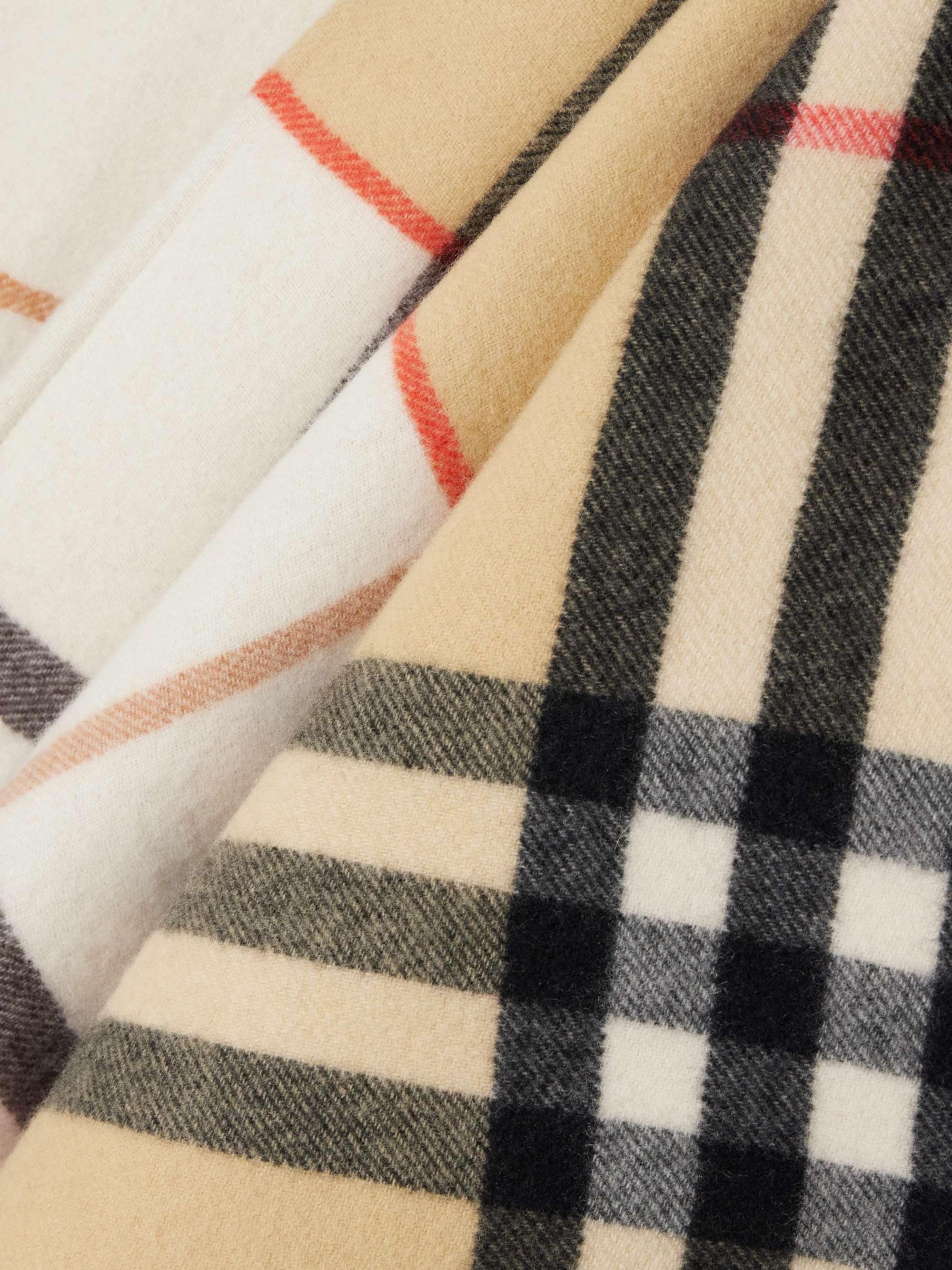 BURBERRY Oversized fringed checked cashmere and wool-blend cape