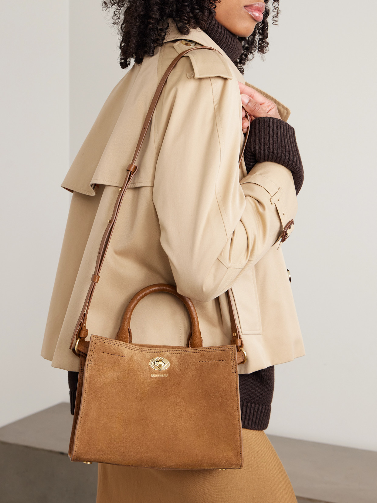 Leather-Trimmed Suede Tote