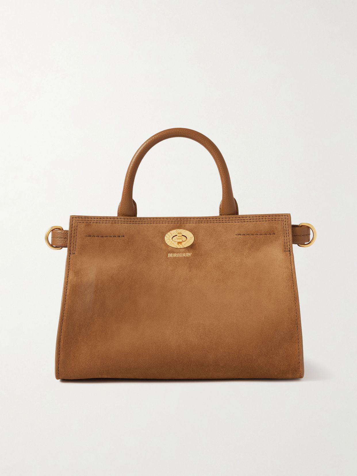Leather-trimmed suede tote