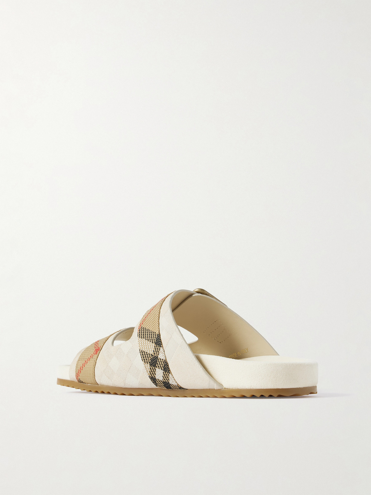 Burberry Checked Canvas Jacquard-trimmed Suede Sandals In White