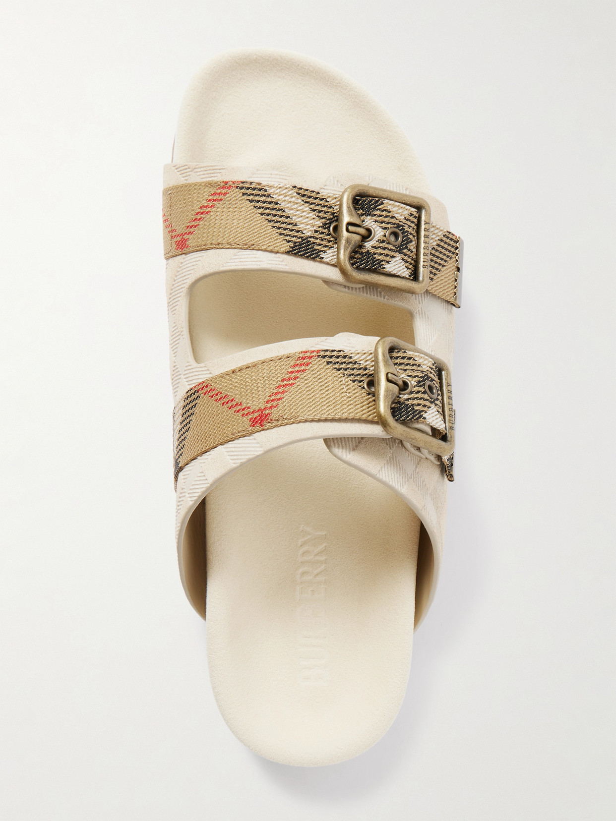 Burberry Checked Canvas Jacquard-trimmed Suede Sandals In White