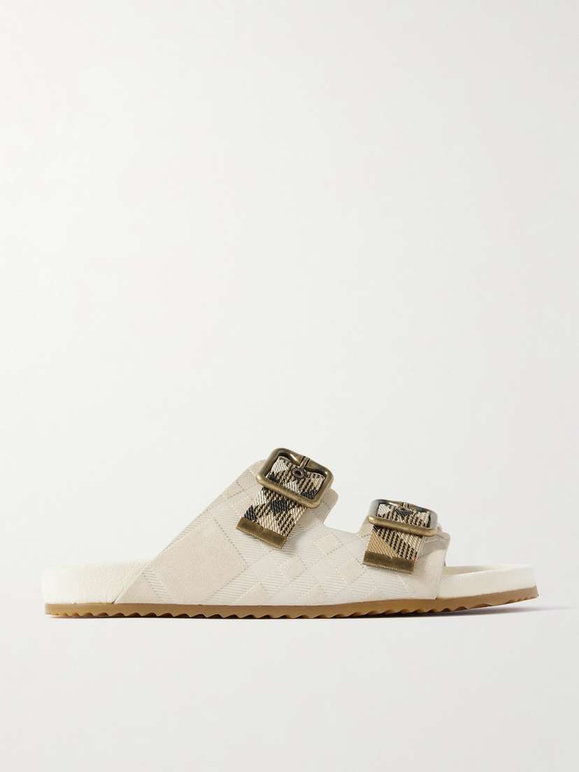 Burberry Checked Canvas Jacquard-trimmed Suede Sandals