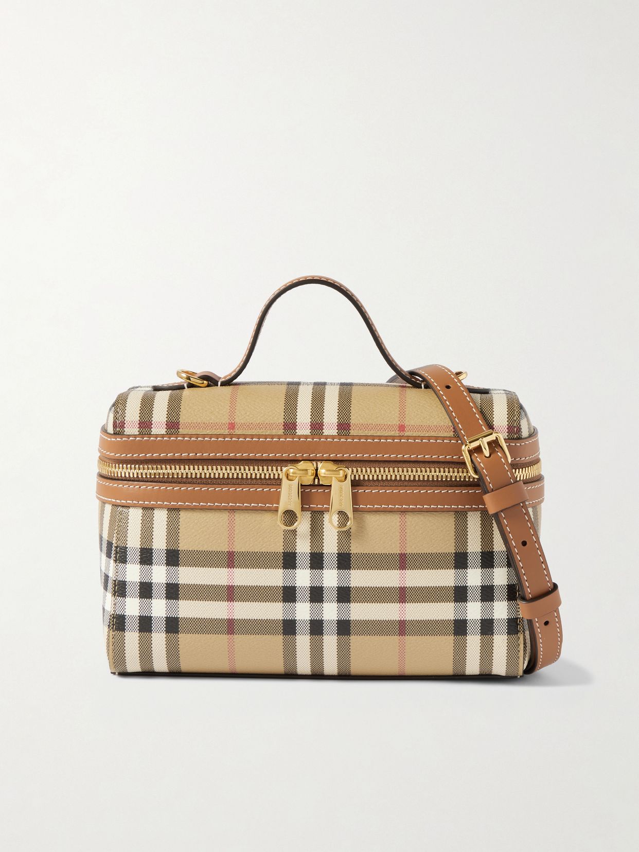 Leather Trimmed Checked Vanity Bag