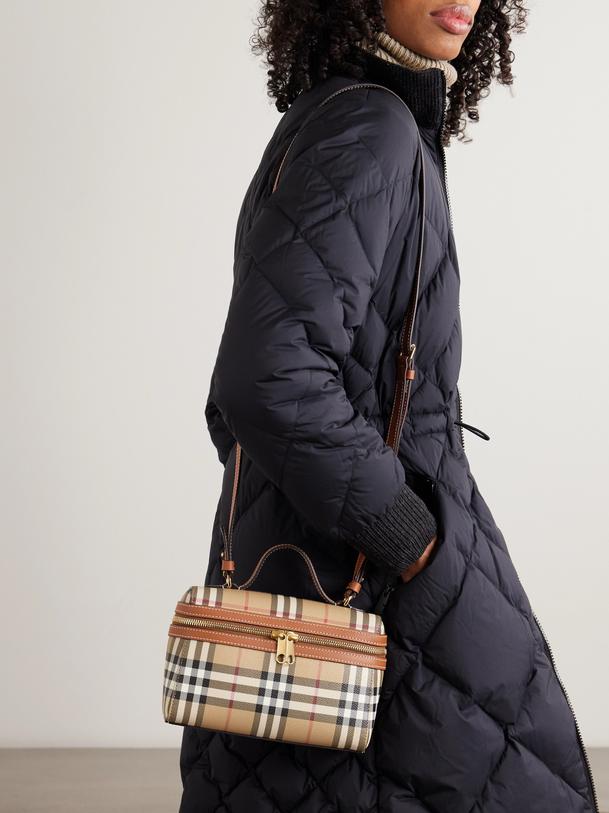Burberry Women Beige Crossbody Bag With Adjutable And Removable Shoulder Strap And All-over Check Mo In Brown