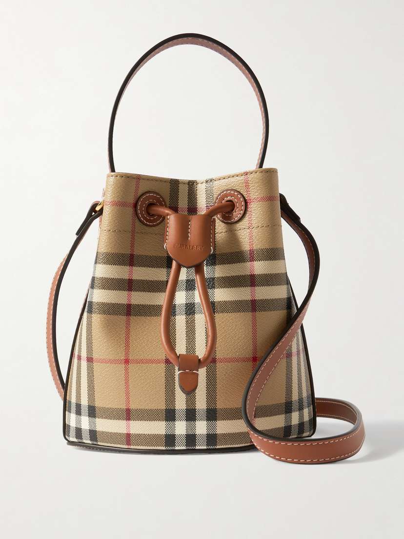 Burberry Mini Leather-trimmed Checked Bucket Bag