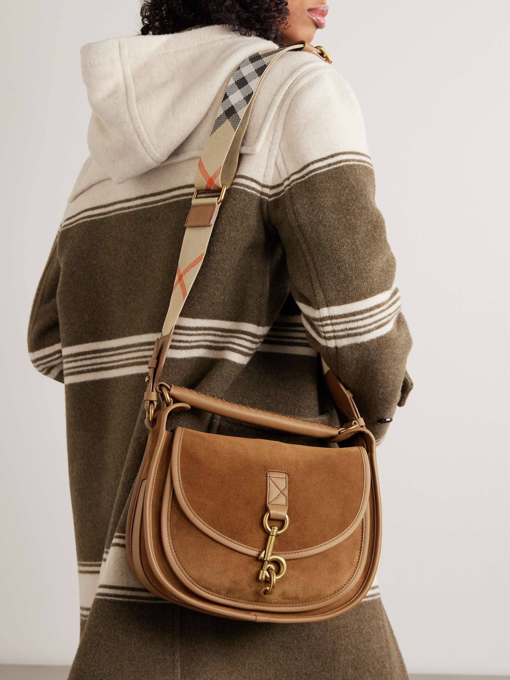 BURBERRY Small leather-trimmed suede shoulder bag | NET-A-PORTER