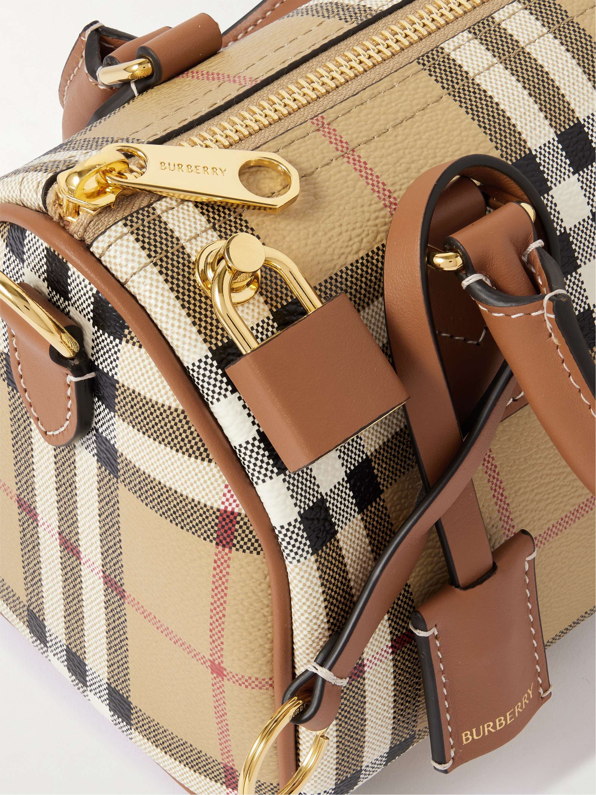✨極美品✨☘️Burberry☘️✨ボストンバッグ✨シボ革✨ゴールド金具✨ BURBERRY Mini Bowling leather-trimmed checked bag | NET-A-PORTER