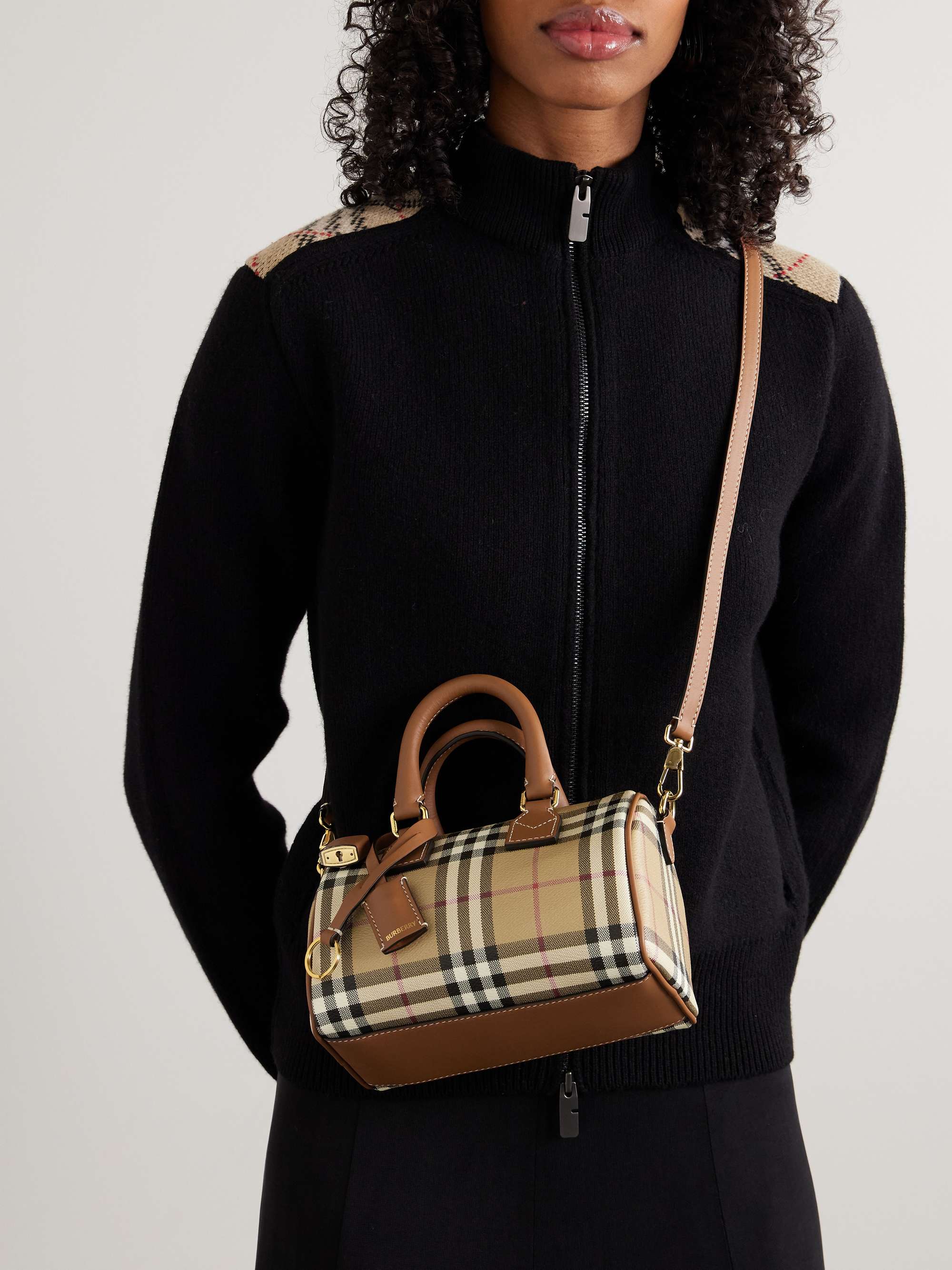 BURBERRY Mini Bowling leather-trimmed checked bag | NET-A-PORTER