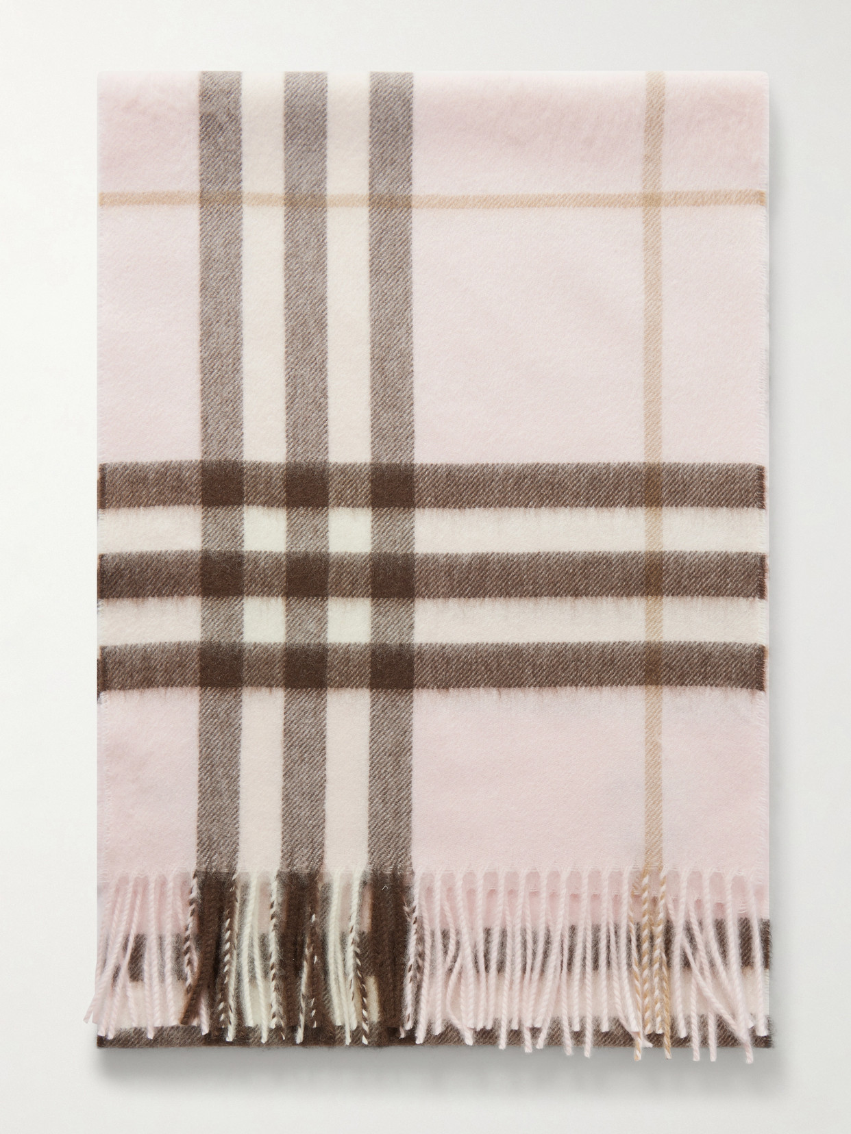 Burberry Fringed Checked Cashmere Scarf In Pink