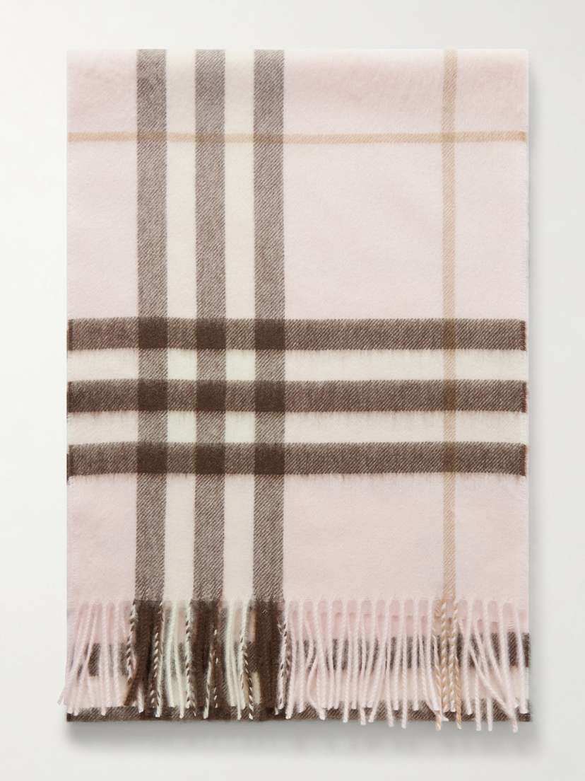 Burberry Fringed Checked Cashmere Scarf