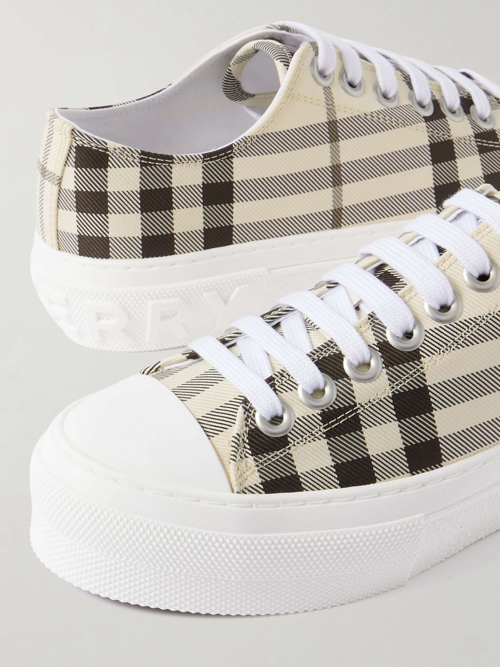 BURBERRY Checked canvas sneakers | NET-A-PORTER
