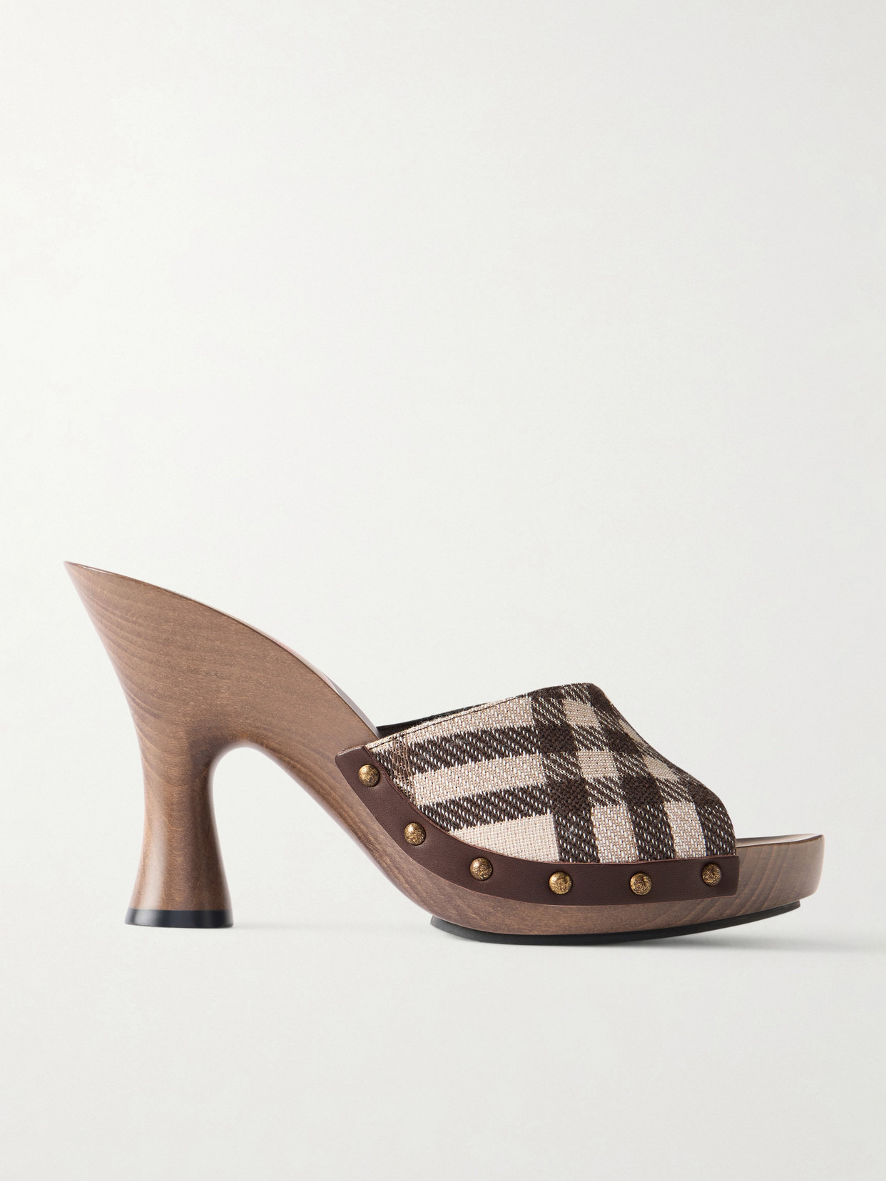 Burberry Le Potter Embellished Checked Woven Mules In Brown