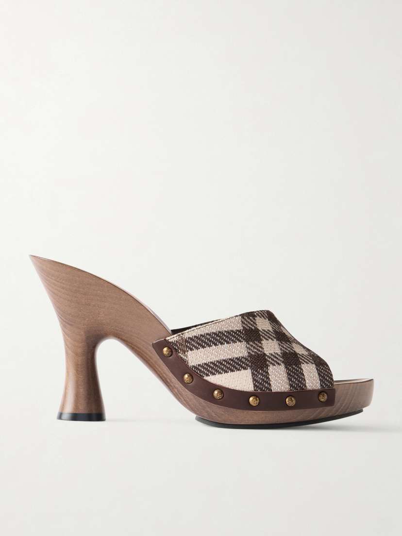 Burberry Le Potter Embellished Checked Woven Mules
