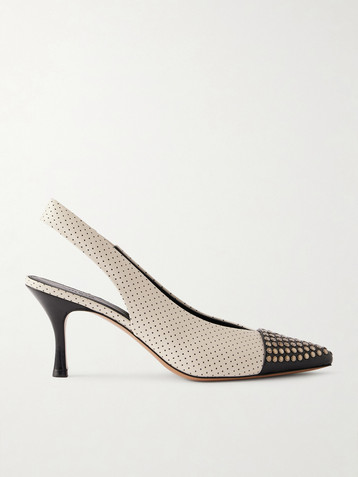 Chloé Alba studded perforated leather slingback pumps