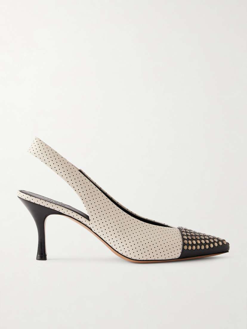 Chloé Alba Studded Perforated Leather Slingback Pumps