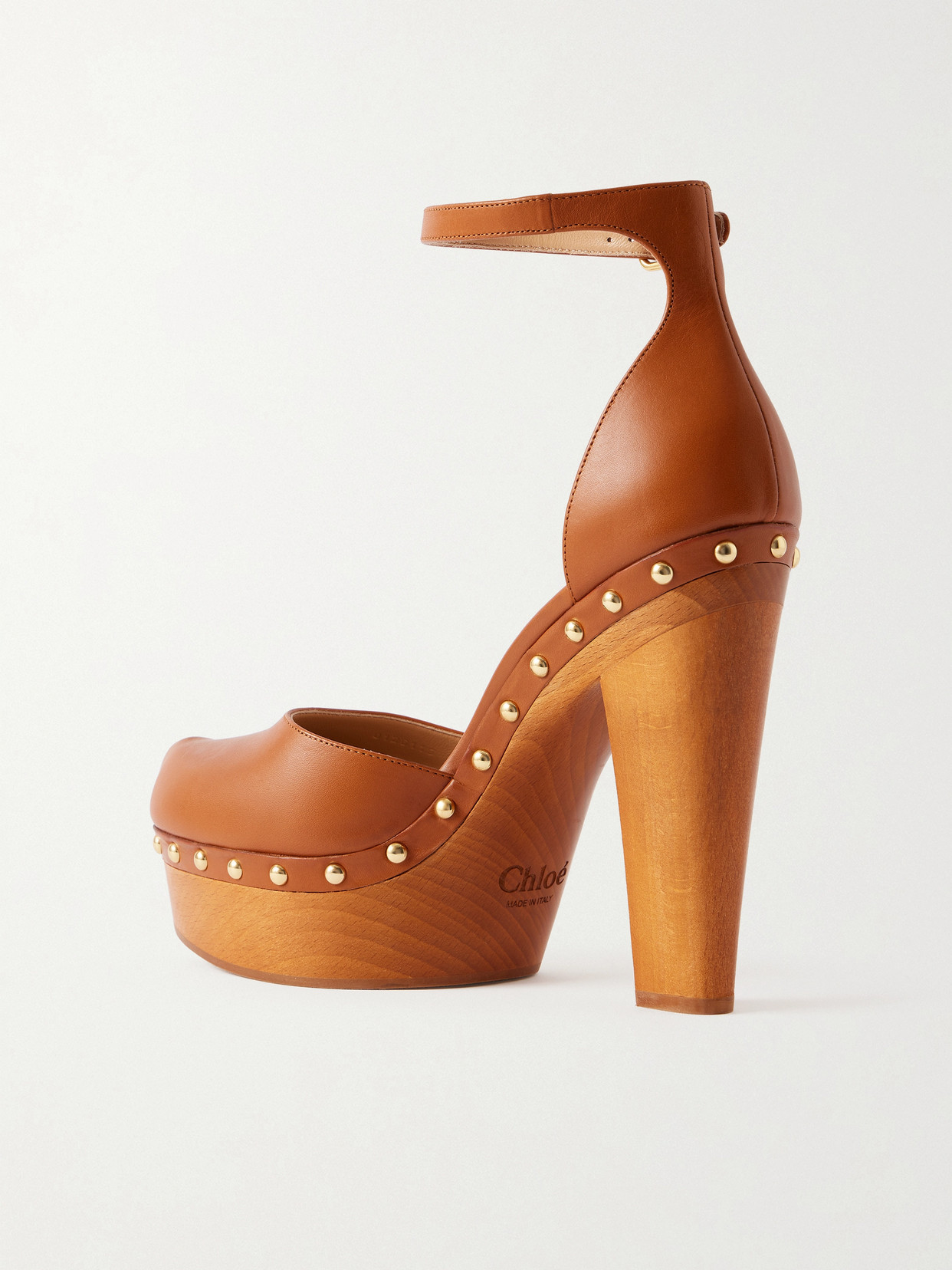 Chloé Lola Studded Leather Platform Sandals In Brown