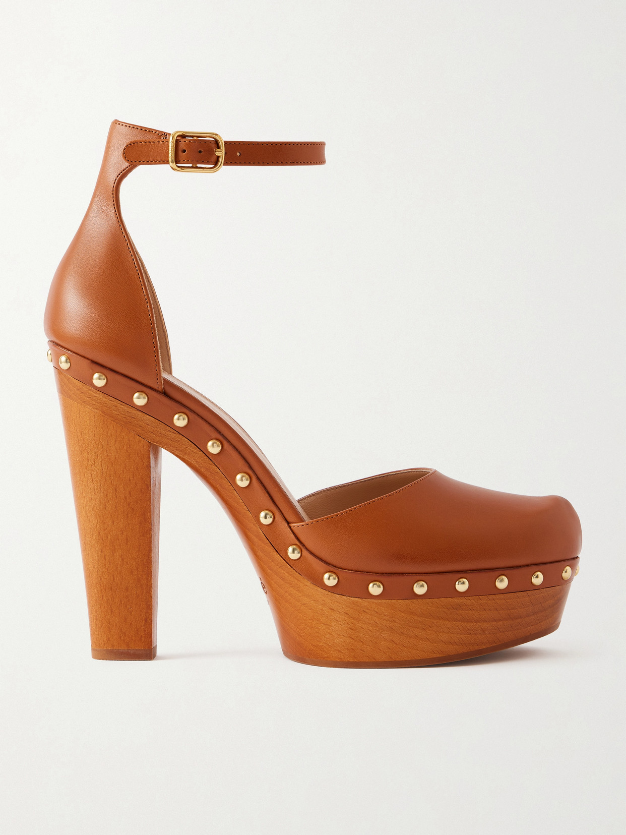 Chloé Lola Studded Leather Platform Pumps In Brown