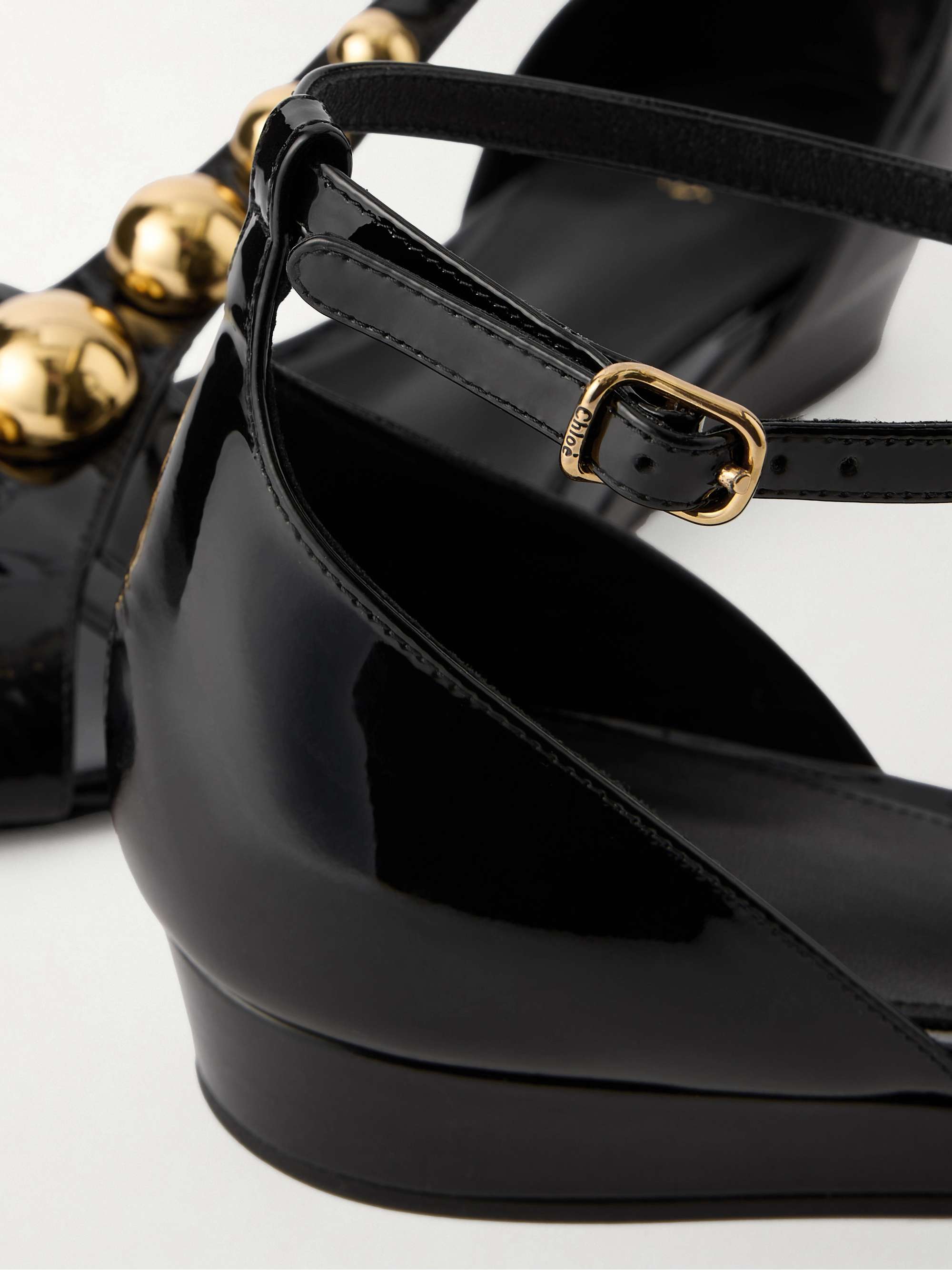 CHLO Cleia Studded Patent leather Wedge Sandals NET A PORTER