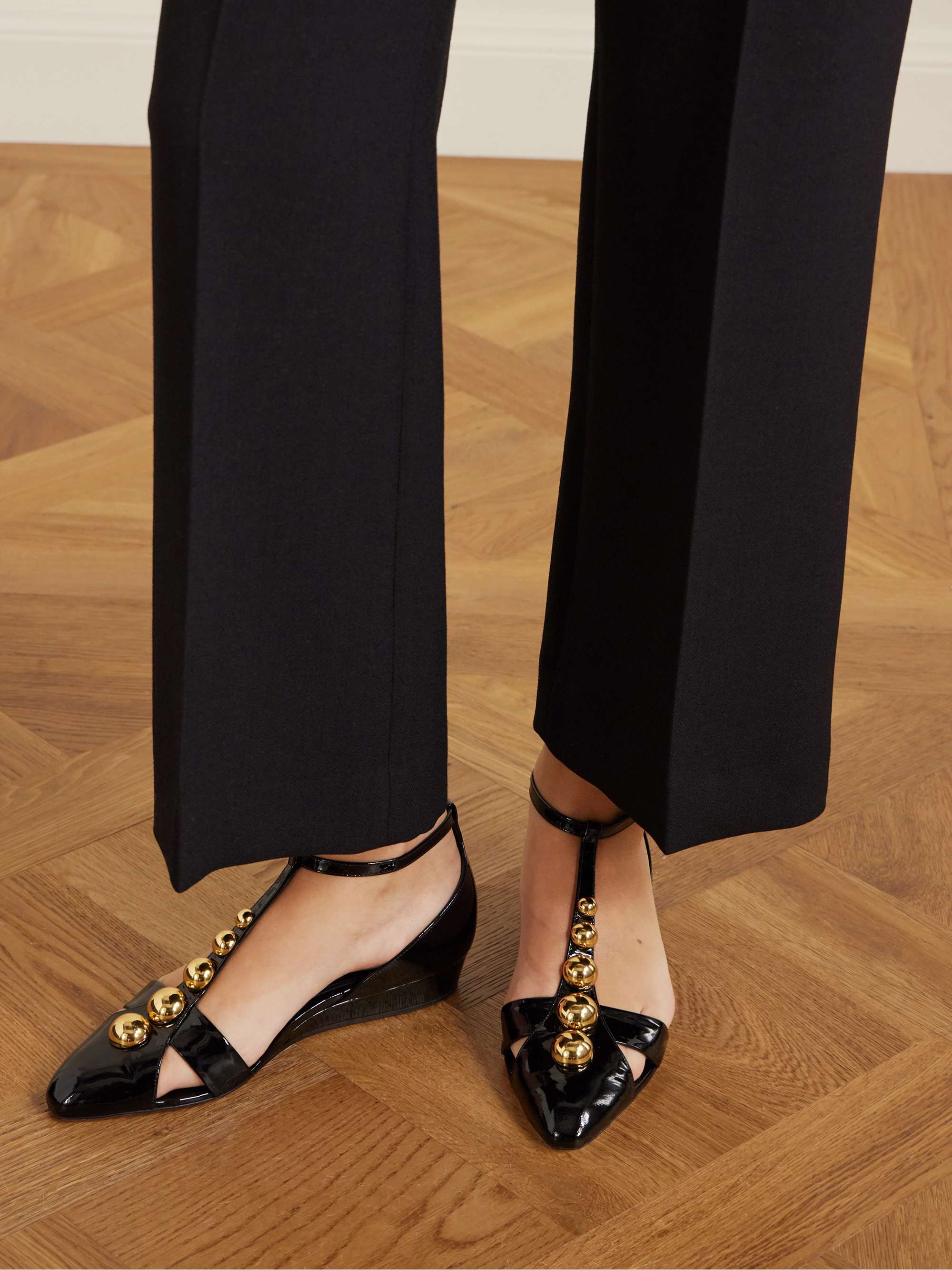 CHLO Cleia Studded Patent leather Wedge Sandals NET A PORTER