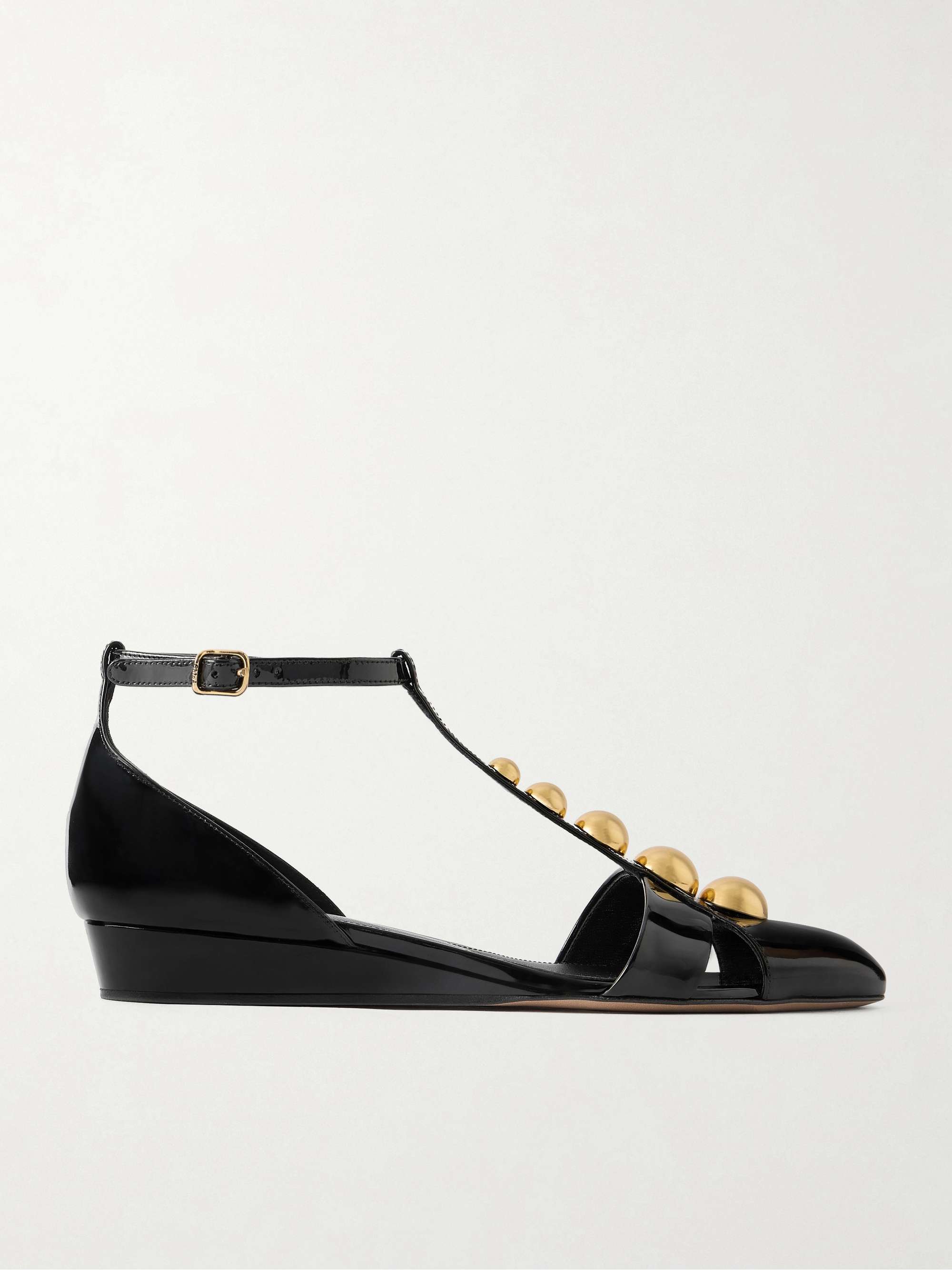 Black Cleia Studded Patent leather Wedge Sandals CHLO NET A PORTER